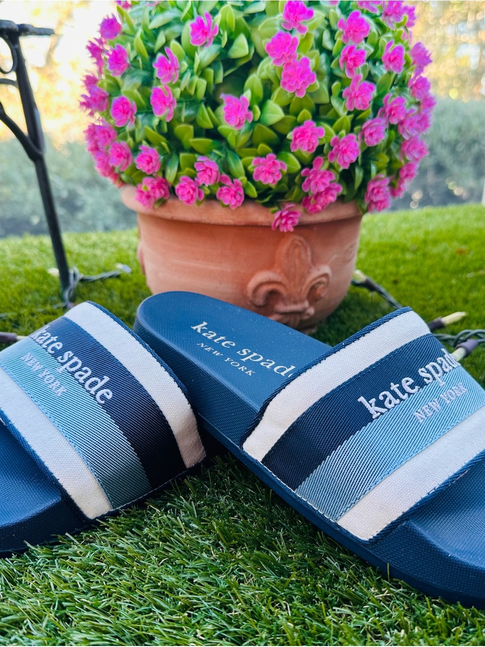 Kate Spade New York Ibiza Slide Sandals Blue & White US 7 B NWT